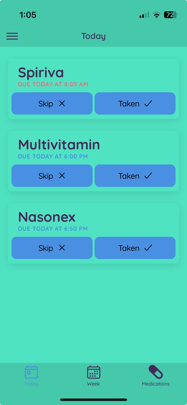 DoseTime App due today screen